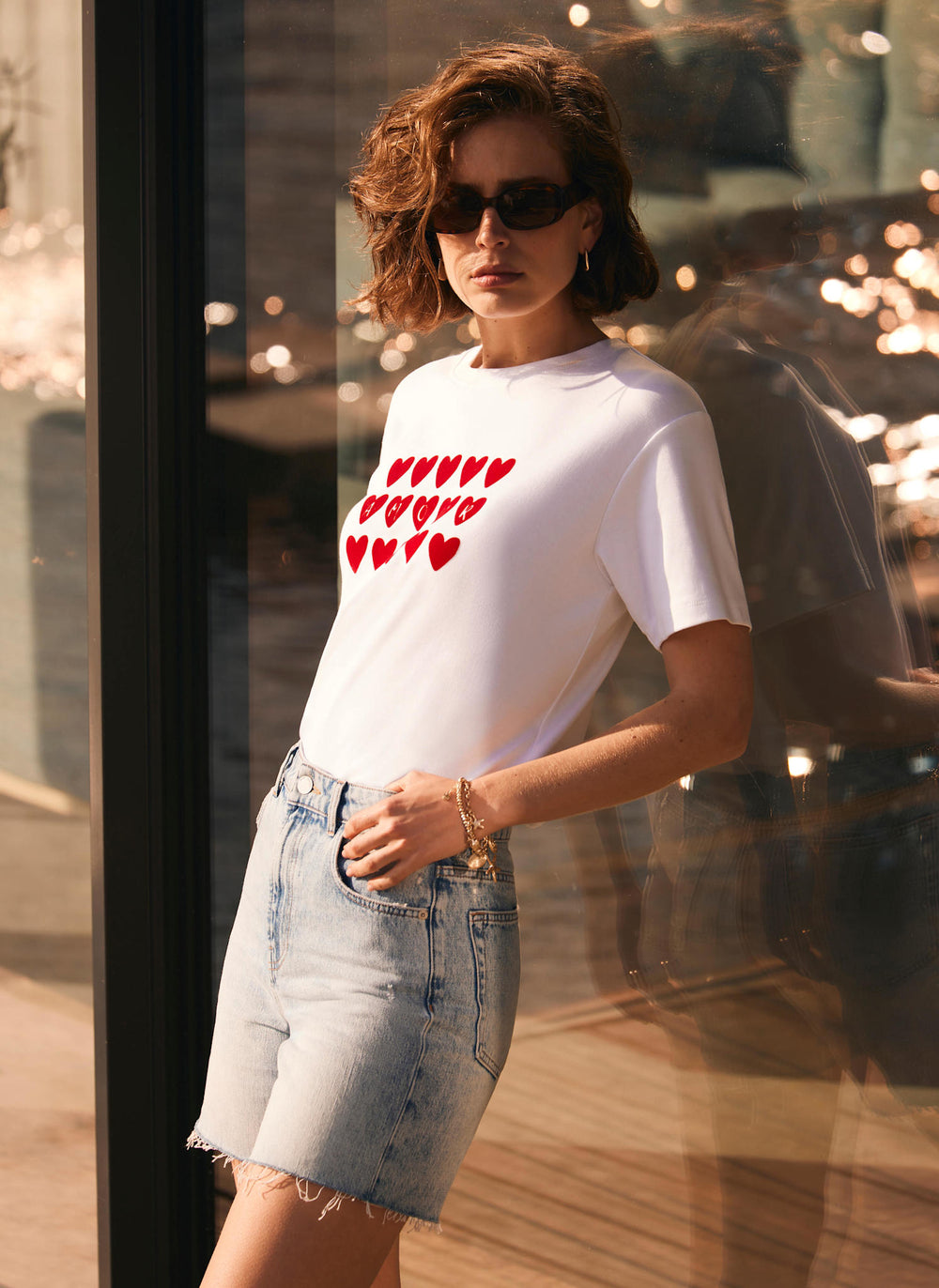White Cotton Heart Graphic T-Shirt