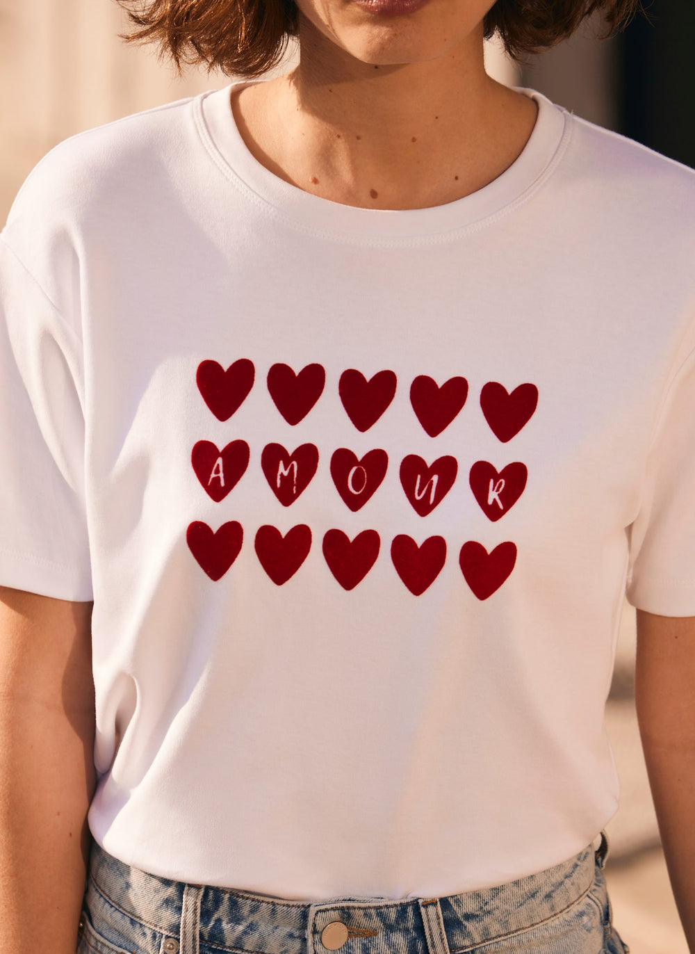 White Cotton Heart Graphic T-Shirt