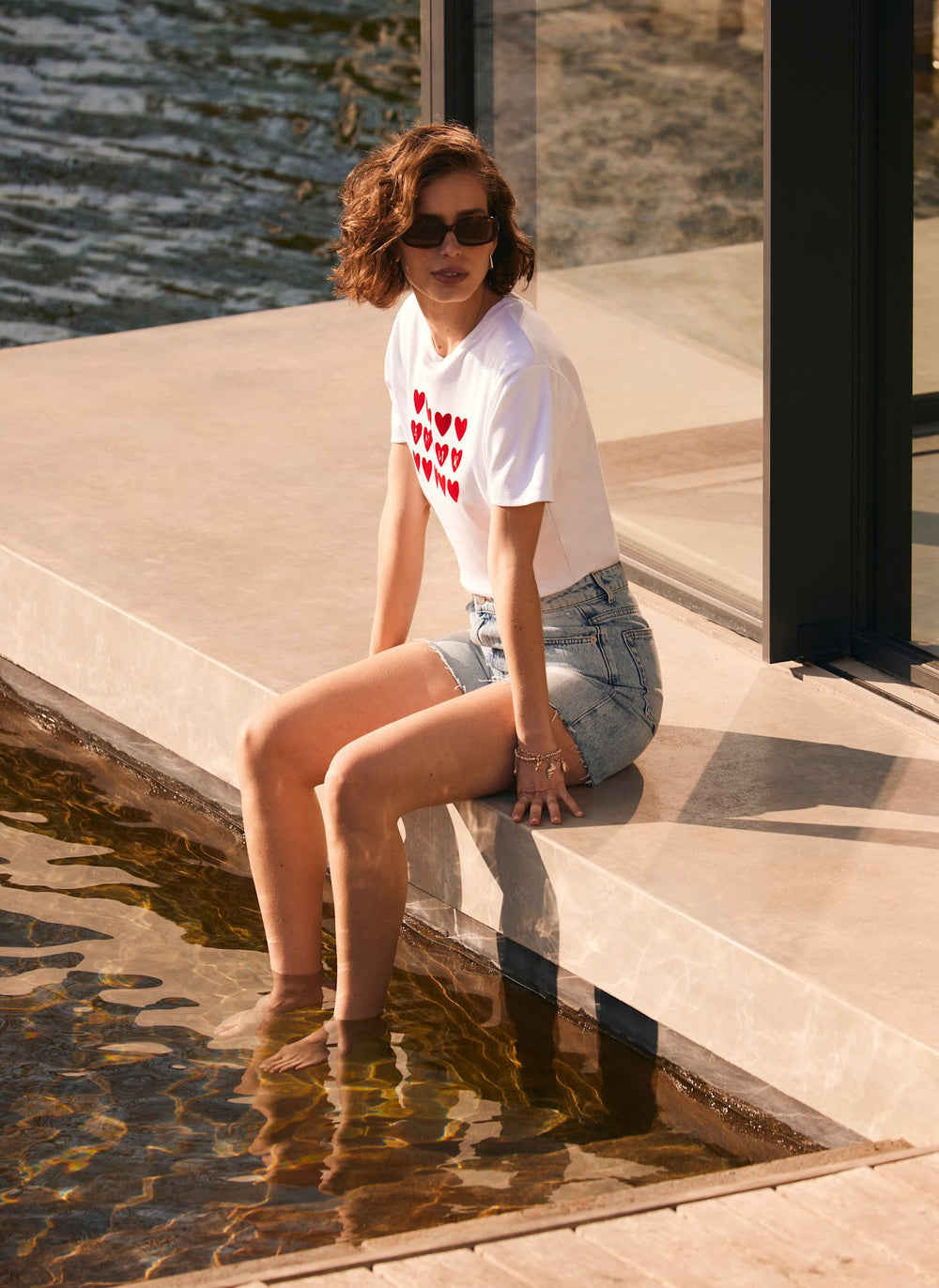 White Cotton Heart Graphic T-Shirt
