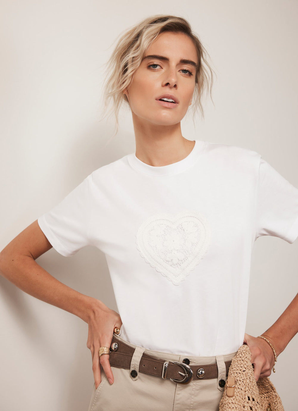White Crochet Heart T-Shirt