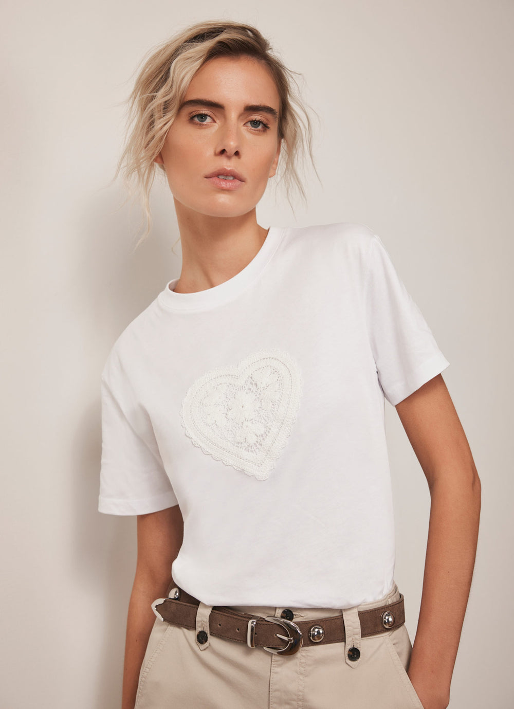 White Crochet Heart T-Shirt