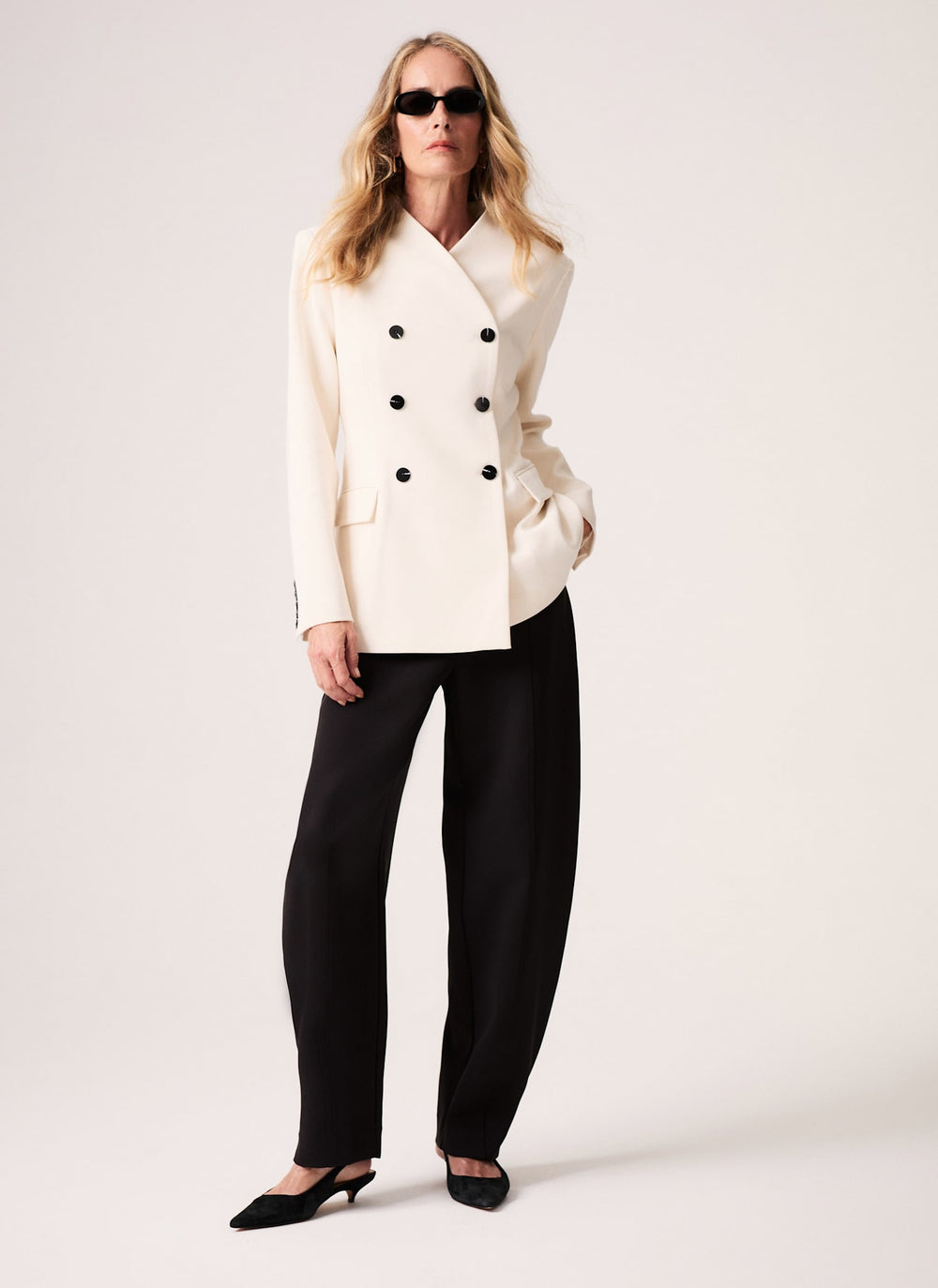 Cream Sculpted Double Breasted Blazer