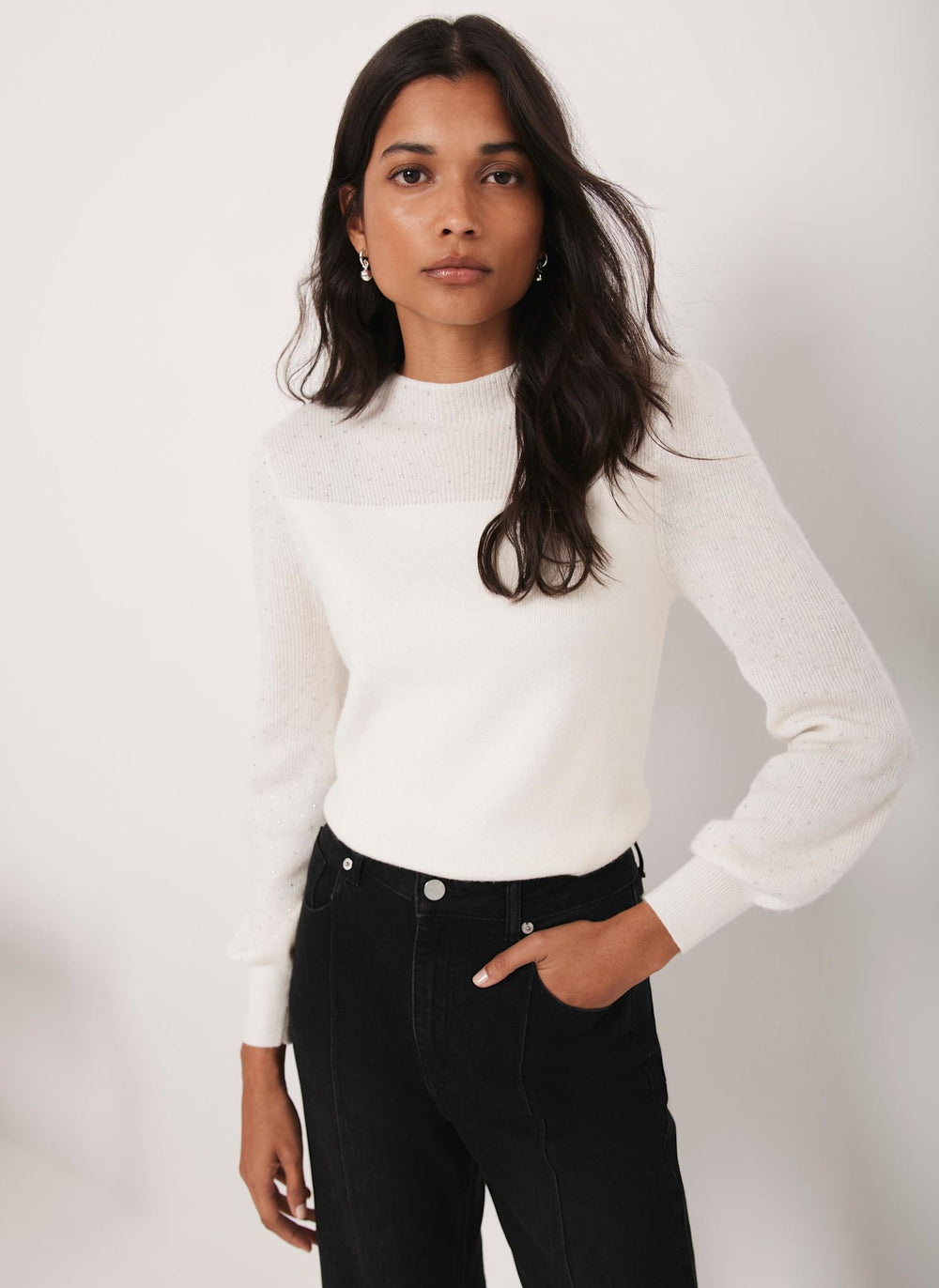 Cream Embellished Wool Blend Knit