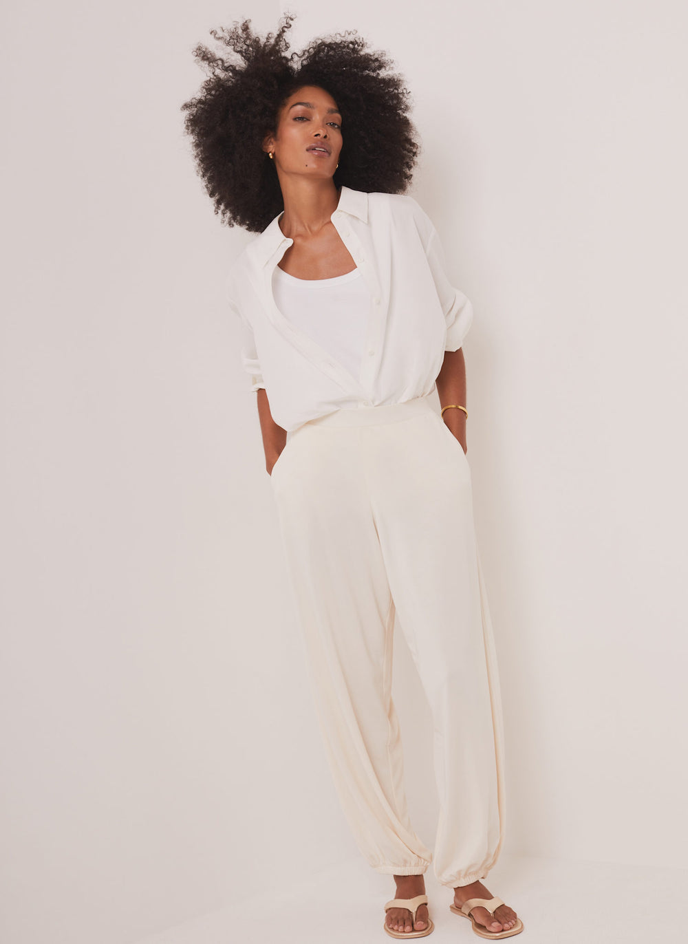 Cream Jersey Balloon Trousers