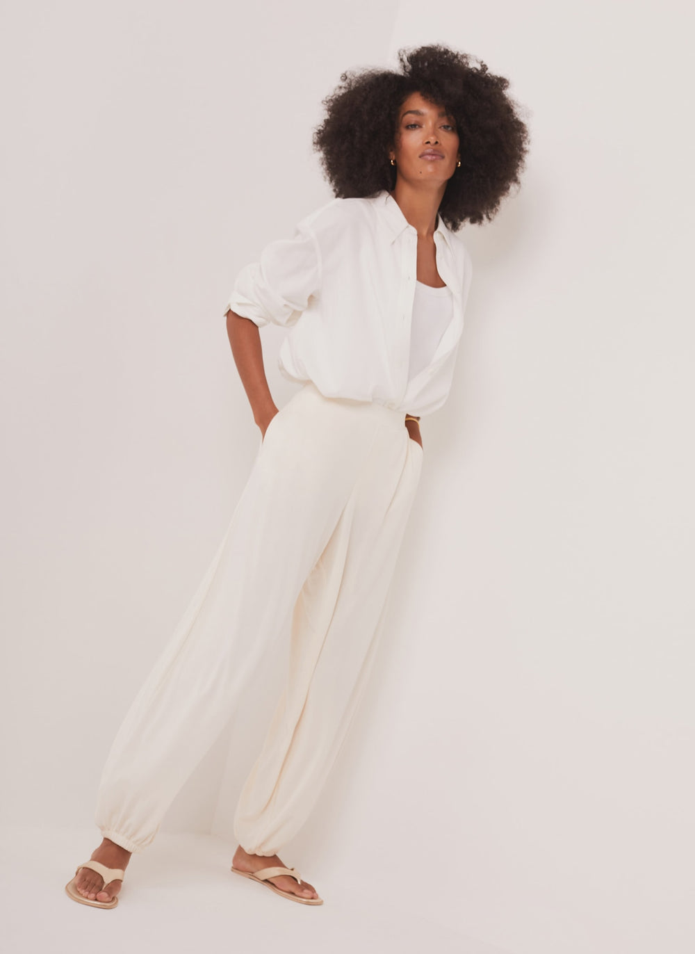 Cream Jersey Balloon Trousers