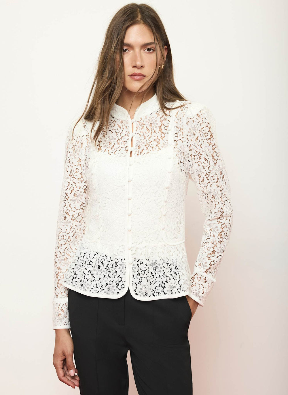 White Lace Military Blouse