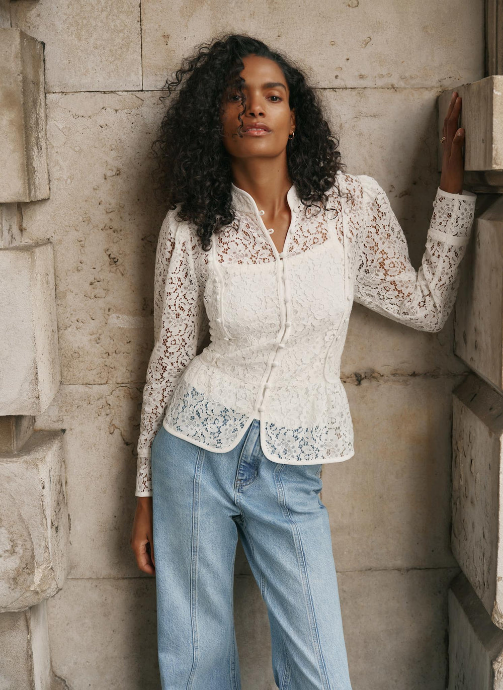 White Lace Military Blouse