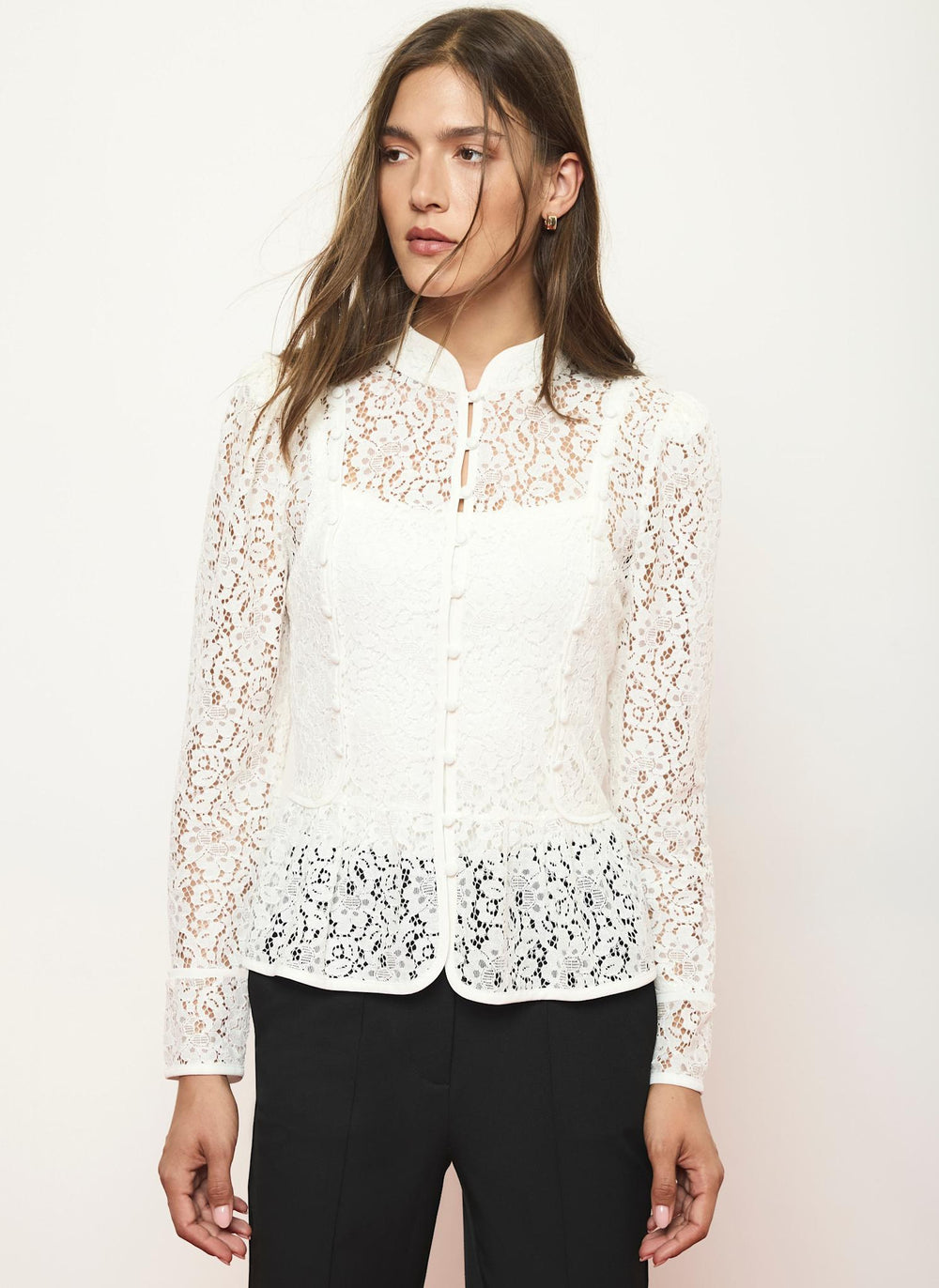 White Lace Military Blouse