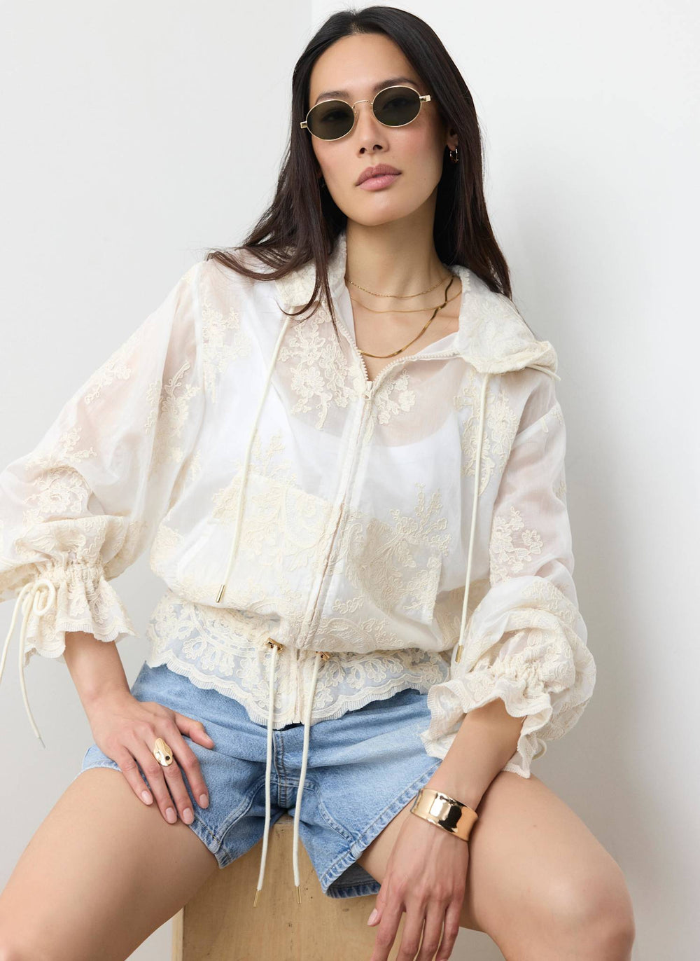 Cream Lace Hooded Jacket