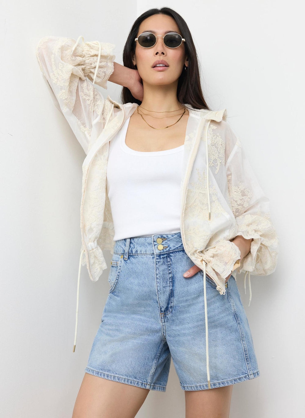 Cream Lace Hooded Jacket