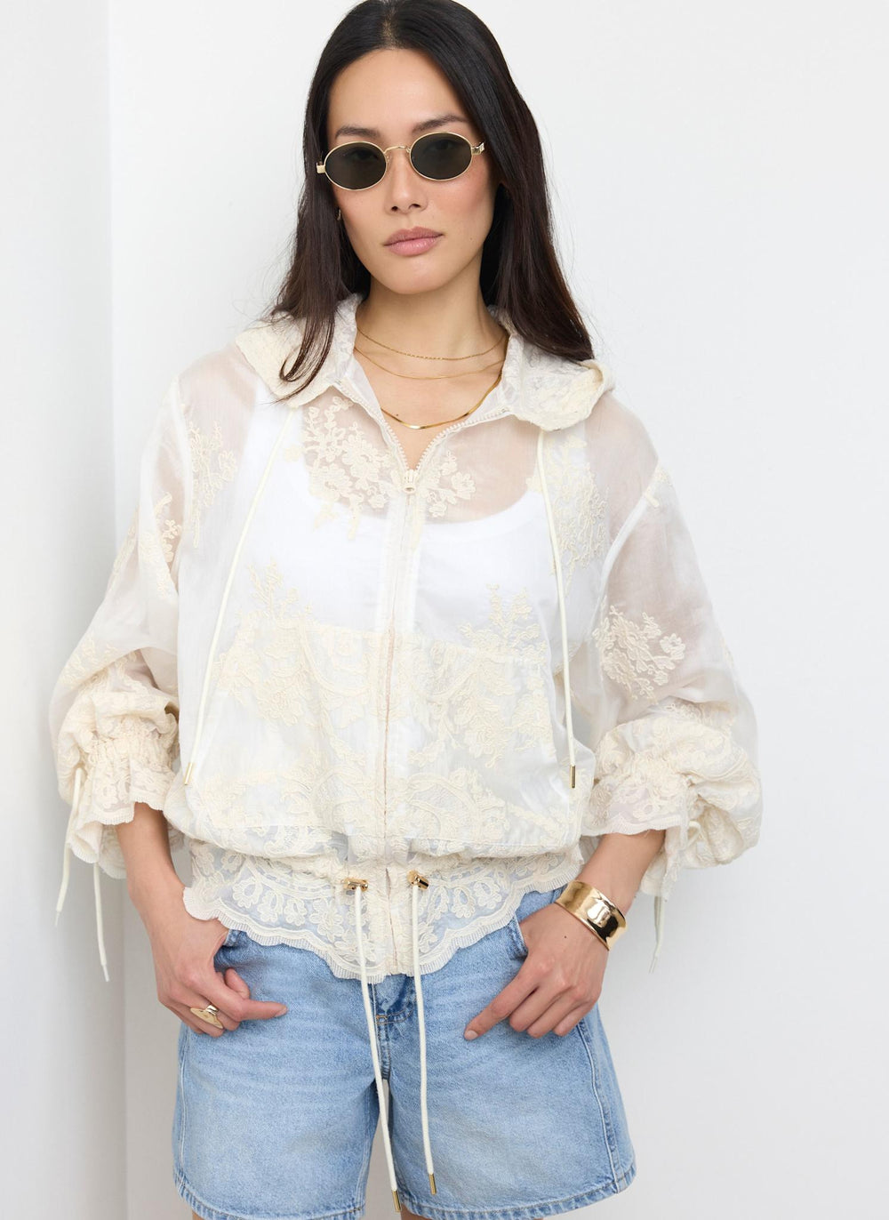 Cream Lace Hooded Jacket