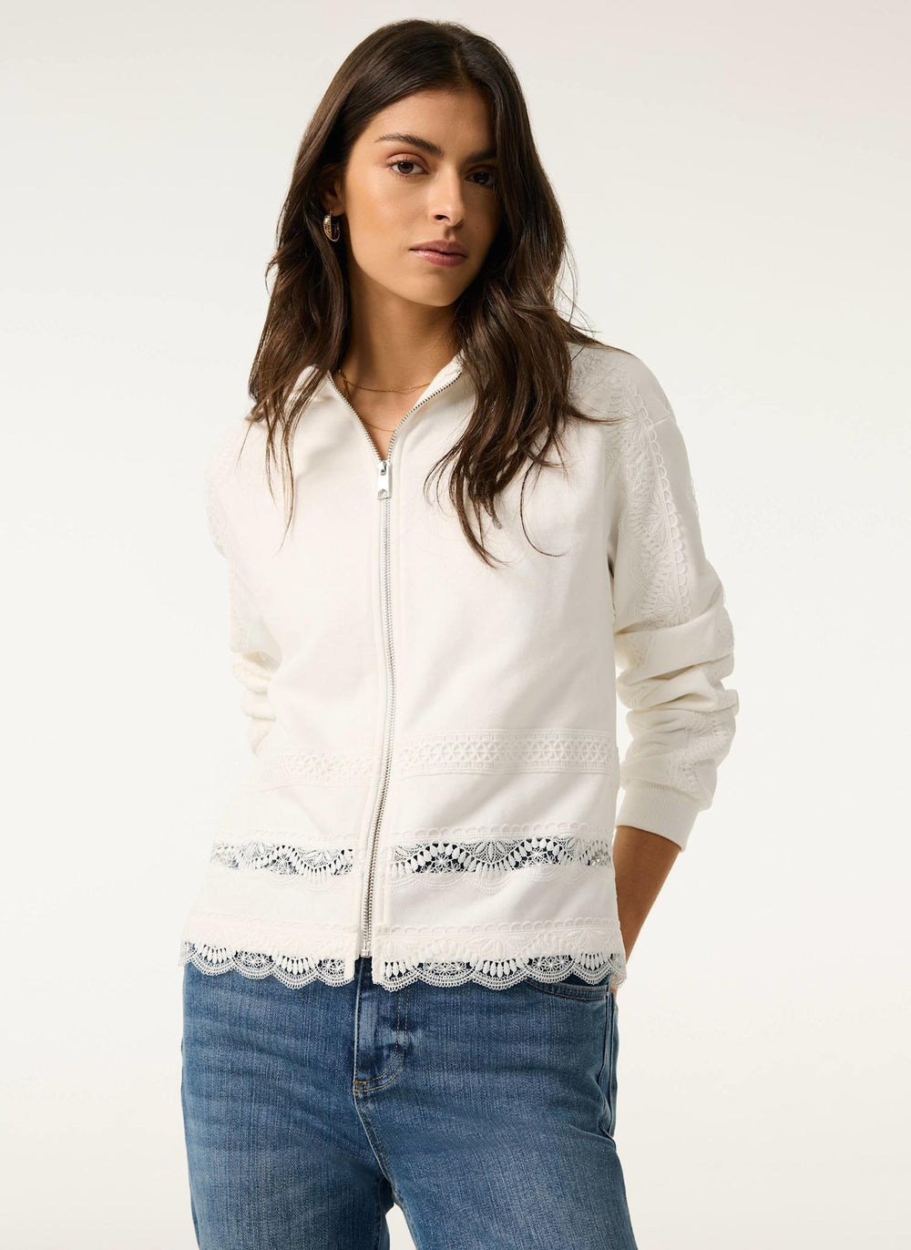 White Cotton Lace Hoodie