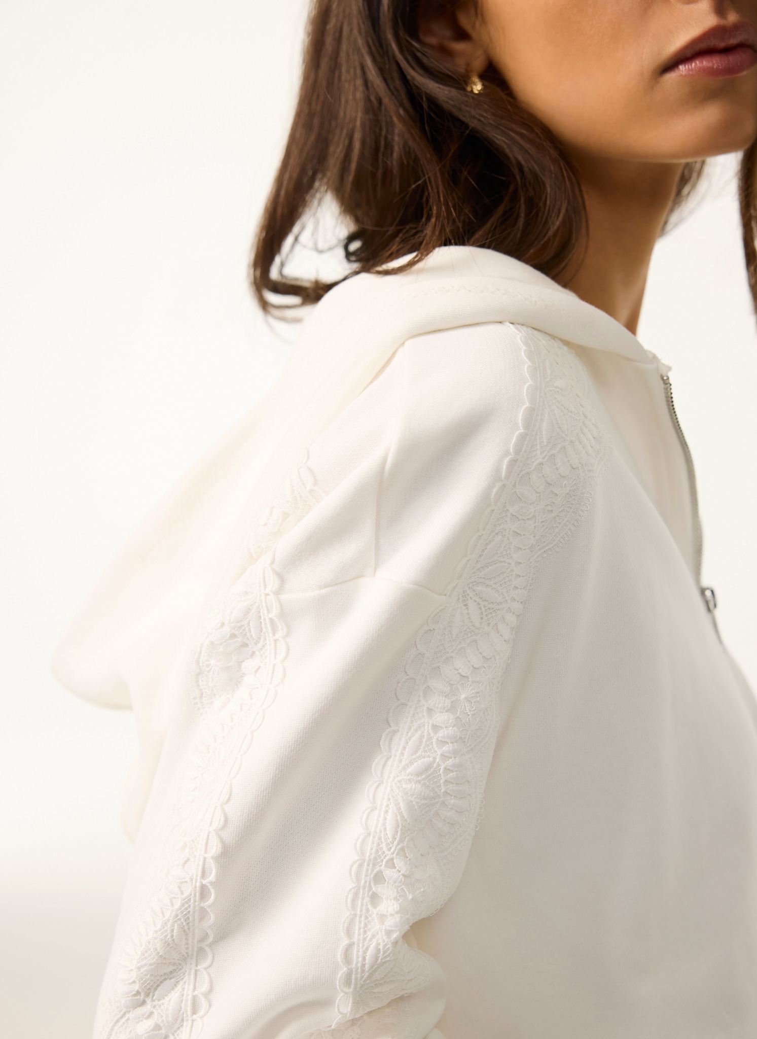 White Cotton Lace Hoodie – Mint Velvet