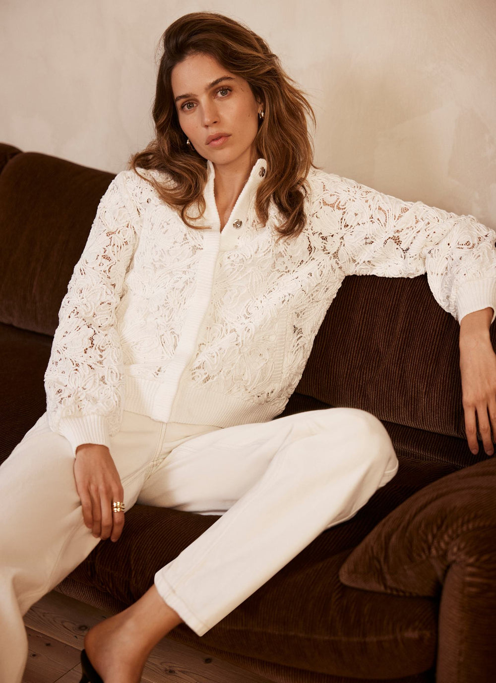 White Lace Bomber Jacket