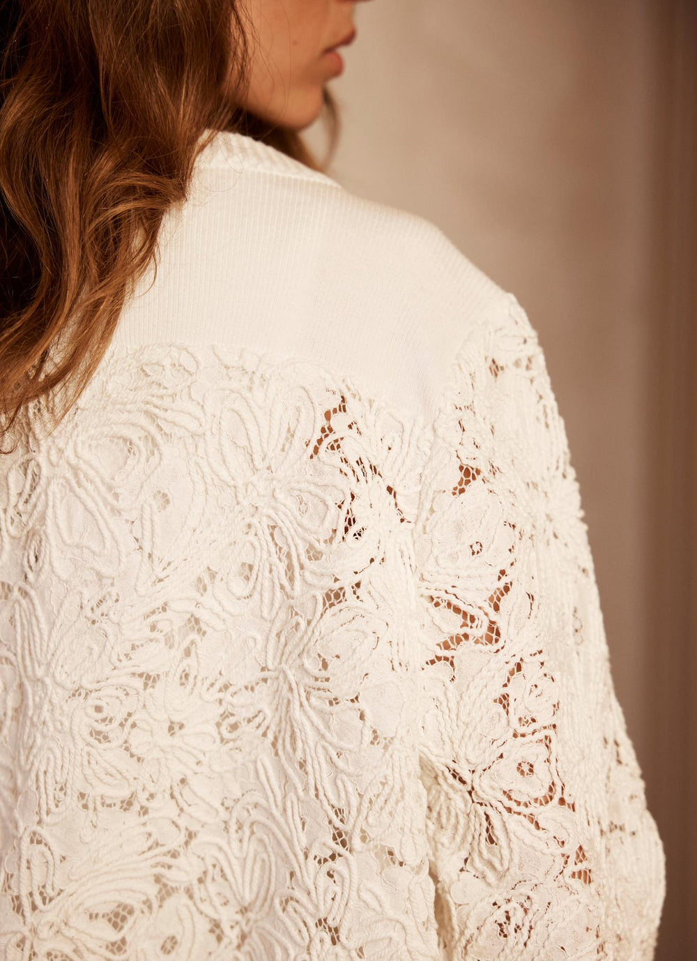 White Lace Bomber Jacket