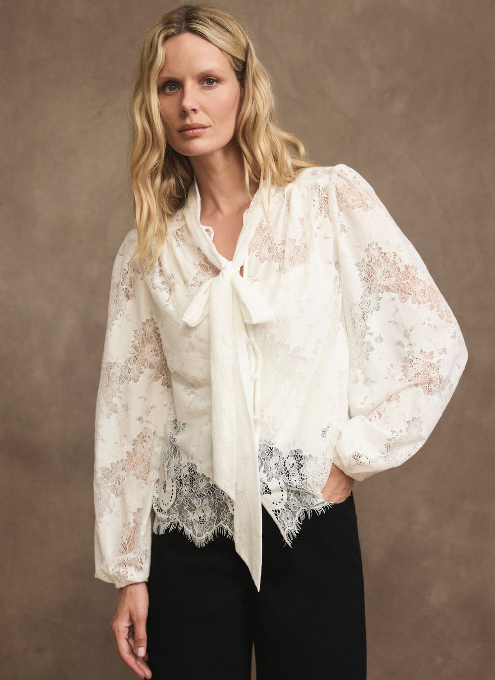 White Lace Pussybow Blouse