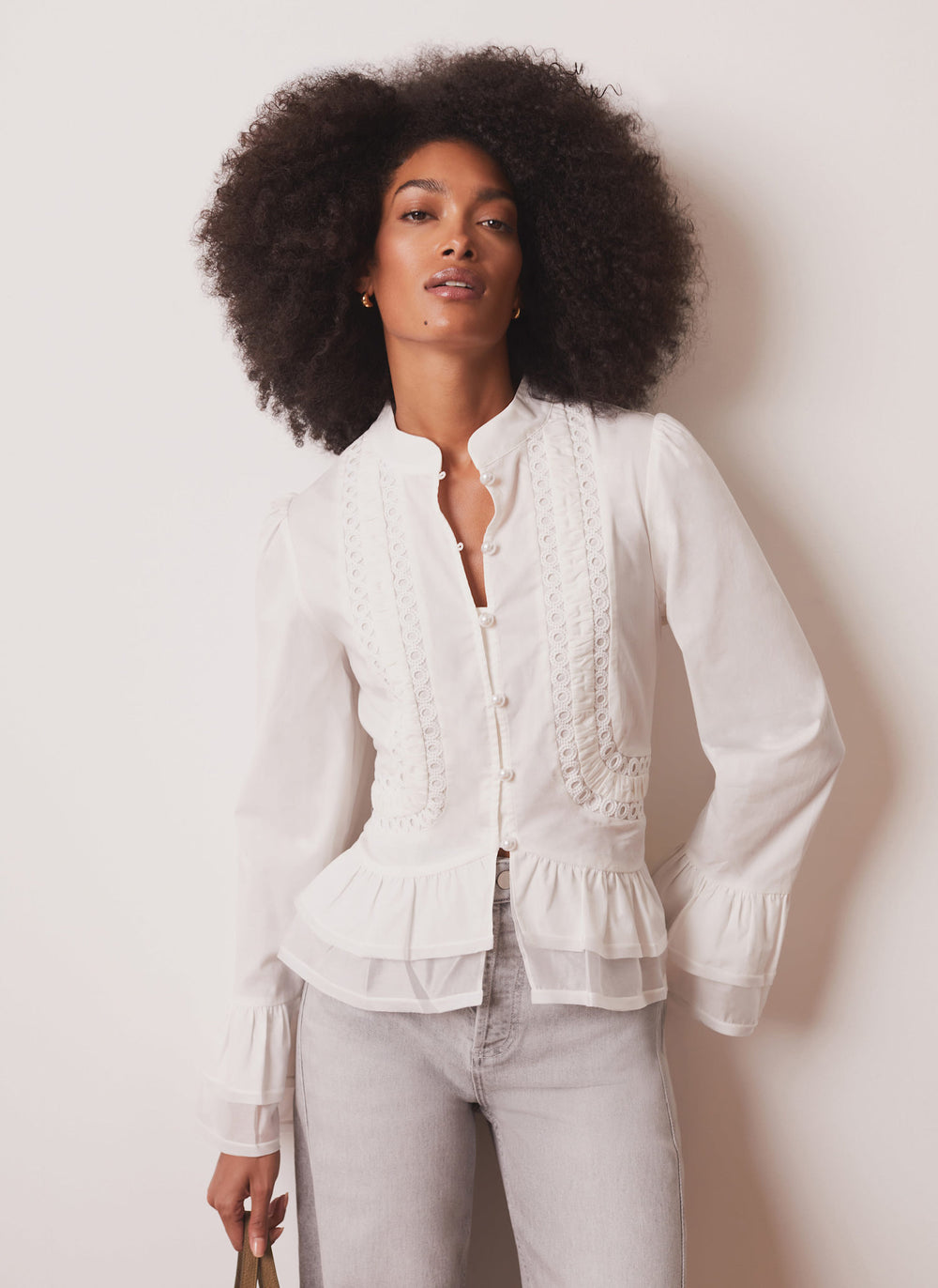 Cream Lace Ruffle Blouse