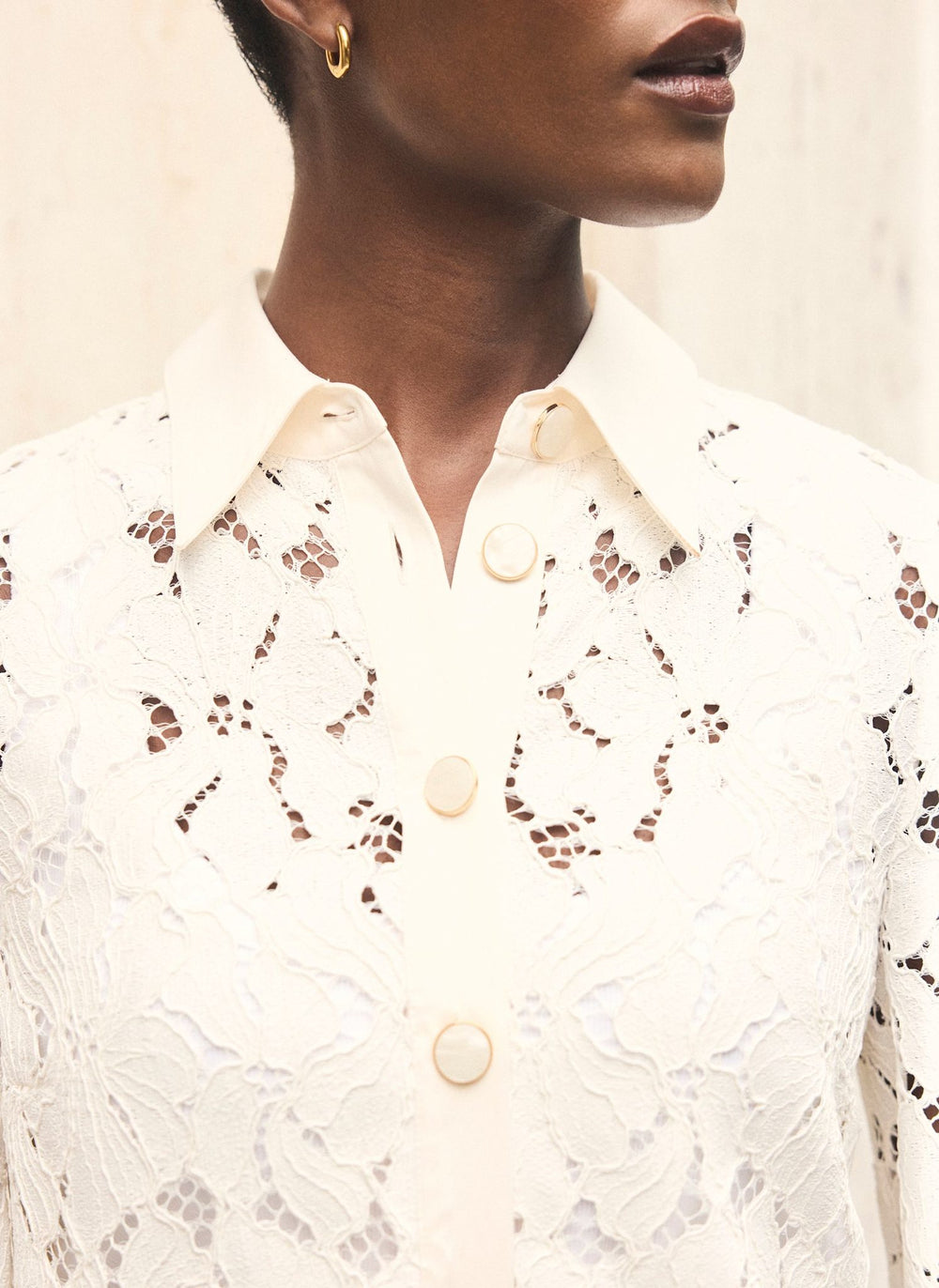 White Lace Short Sleeve Cropped Shirt