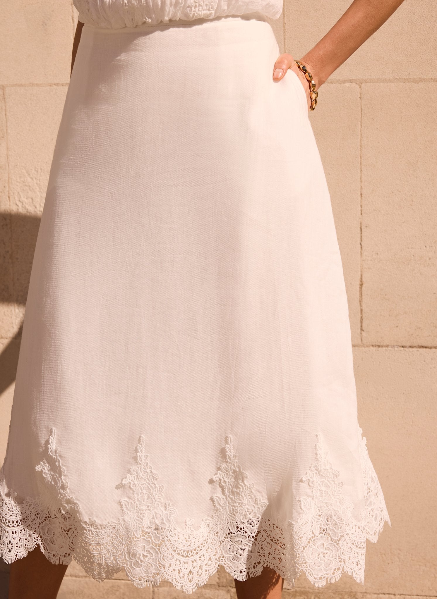 White Ramie Lace Trim Midi Skirt – Mint Velvet