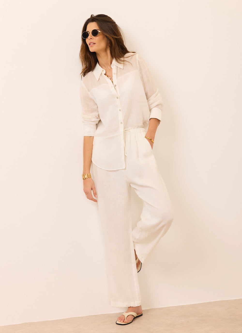 White Linen Balloon Trousers