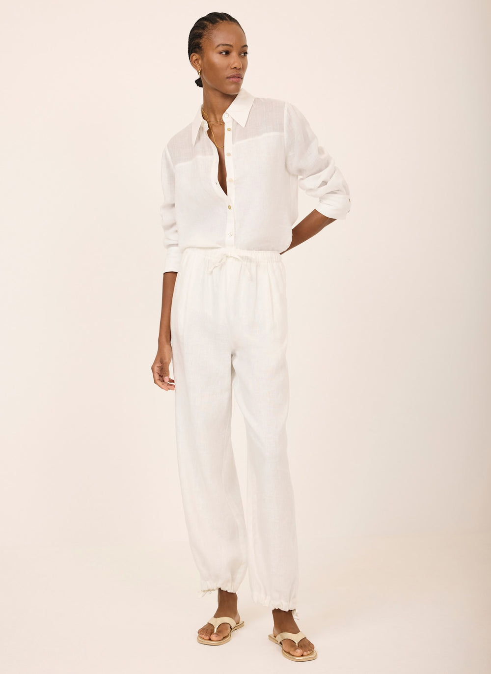 White Linen Balloon Trousers