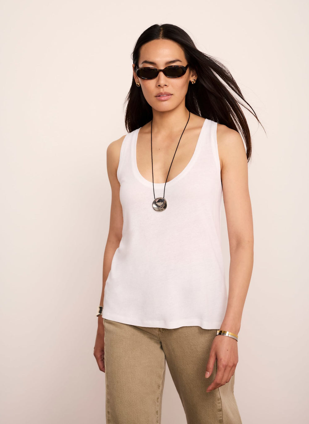 White Linen Blend Vest Top