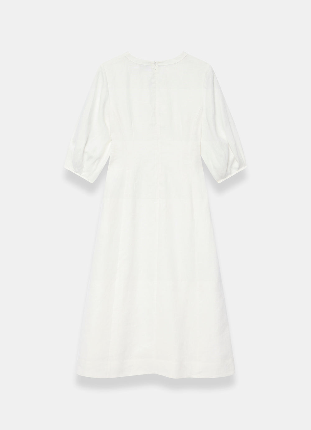 Mint Velvet White Beige Puff Sleeve Midi Dress | Size 12 | White | 3/4 Sleeve | V Neck