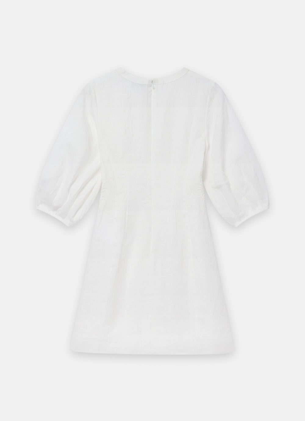 Mint Velvet White Beige Puff Sleeve Mini Dress | Size 10 | White | 3/4 Sleeve | V Neck