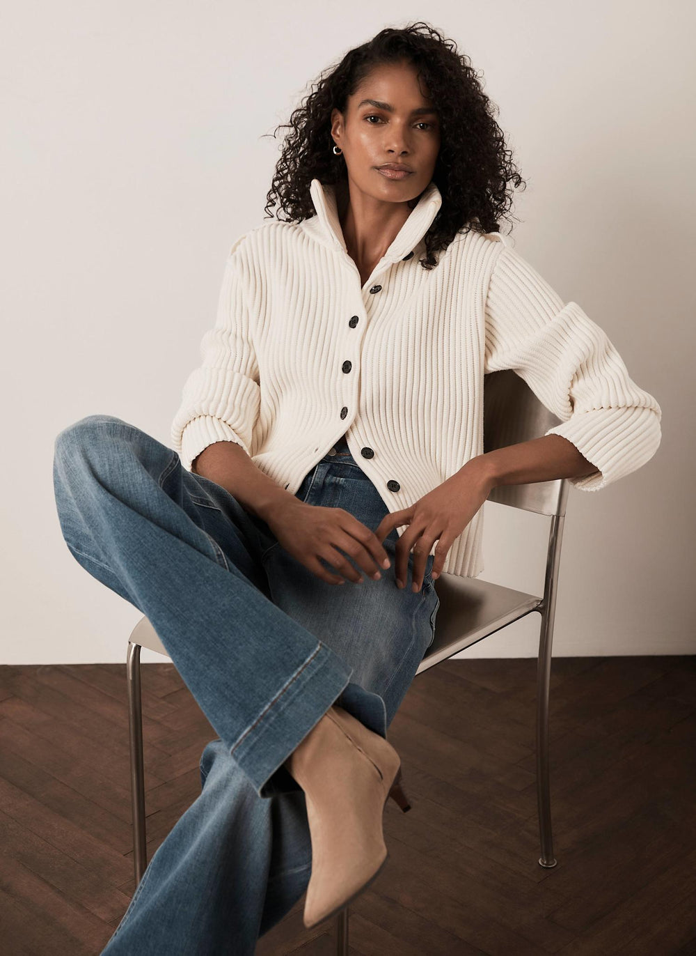 White Ribbed Knit Jacket