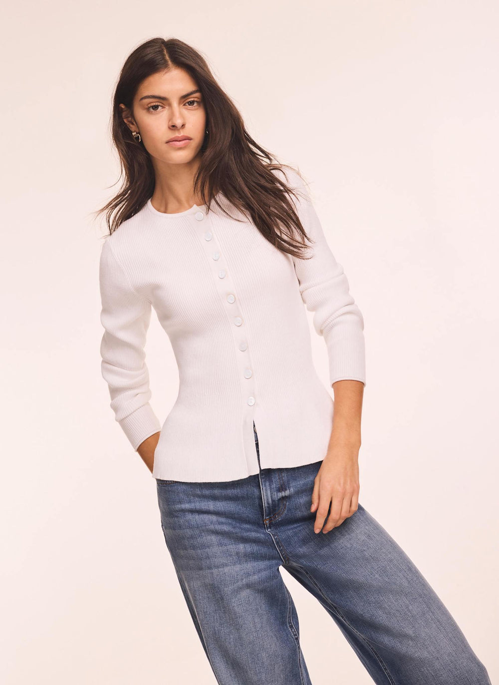 White Peplum Knit Cardigan