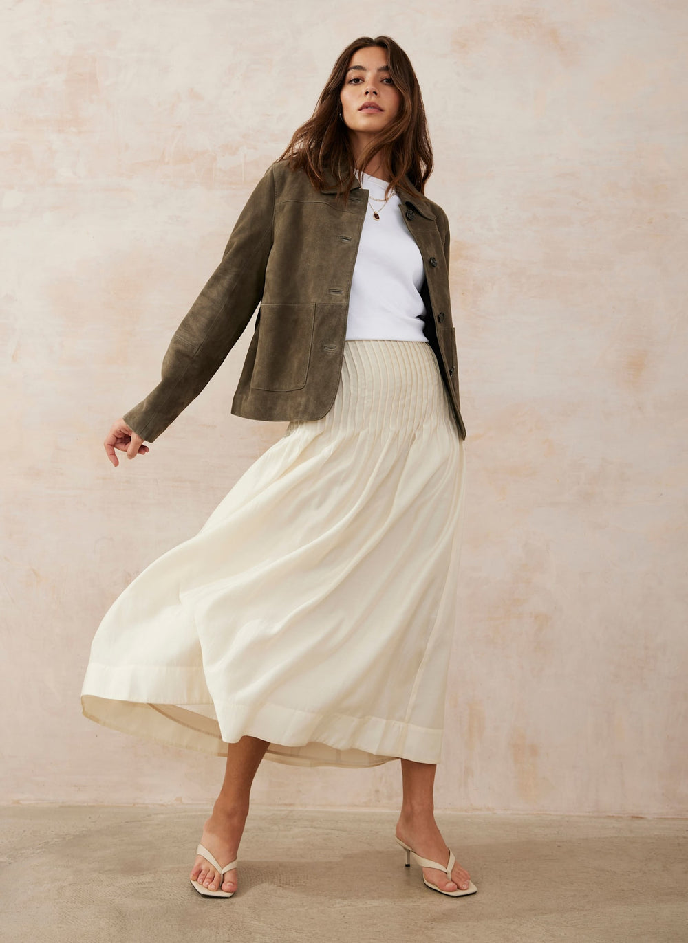 Cream Pintuck Maxi Skirt