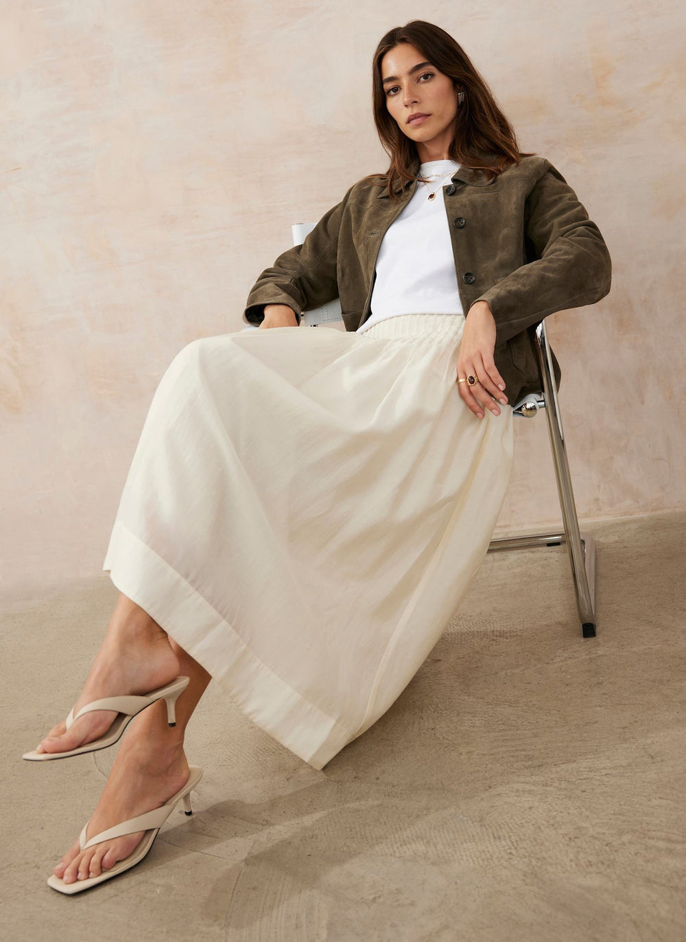 Cream Pintuck Maxi Skirt