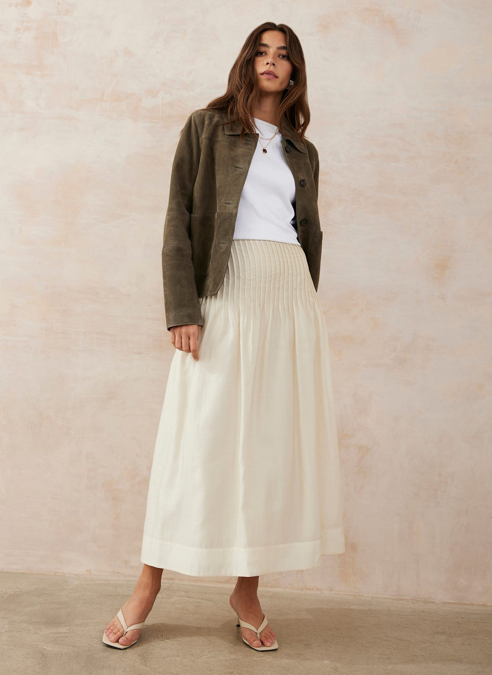 Cream Pintuck Maxi Skirt