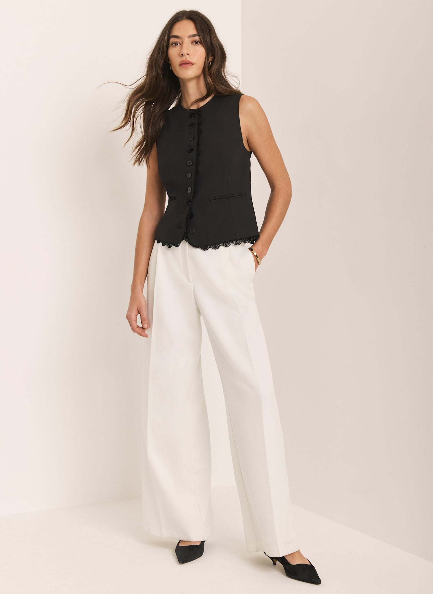 White Pleated Wide Leg Trousers – Mint Velvet