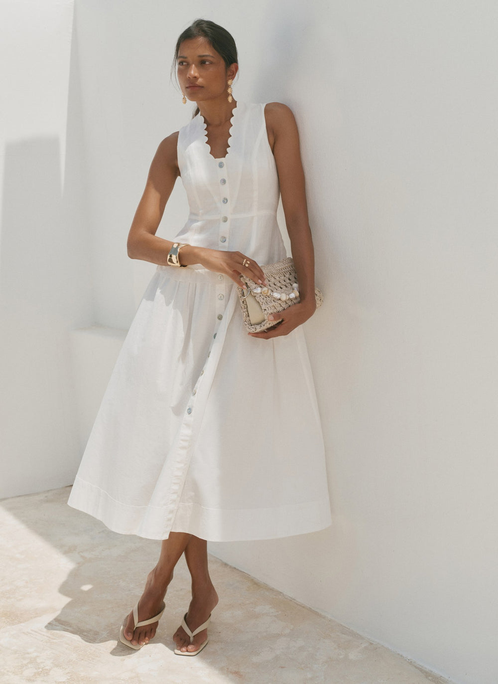 sachin and babi light blue dress White Ramie Drop Waist Midi Dress – Mint Velvet
