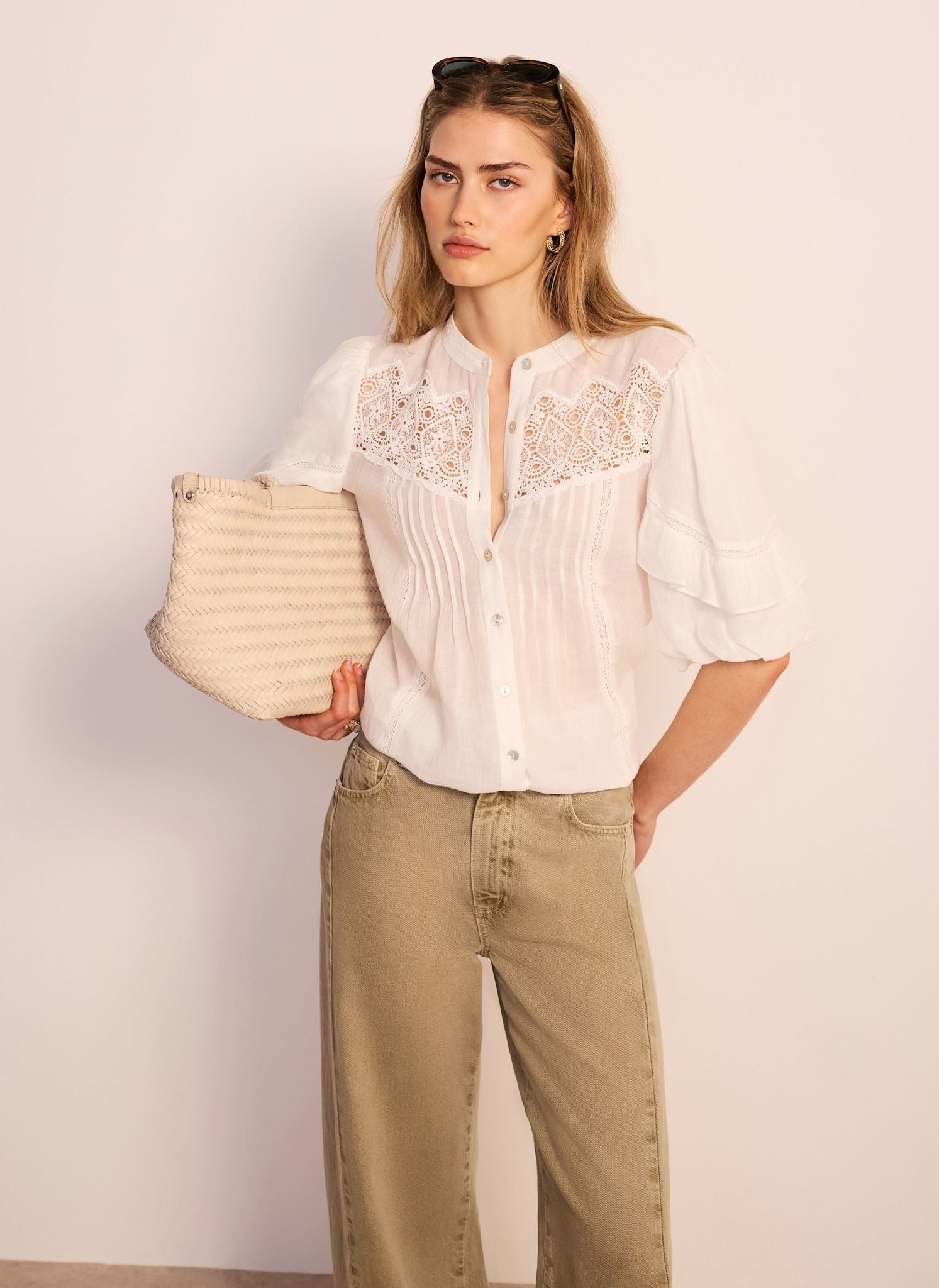 White Ramie Lace Detail Blouse – Mint Velvet