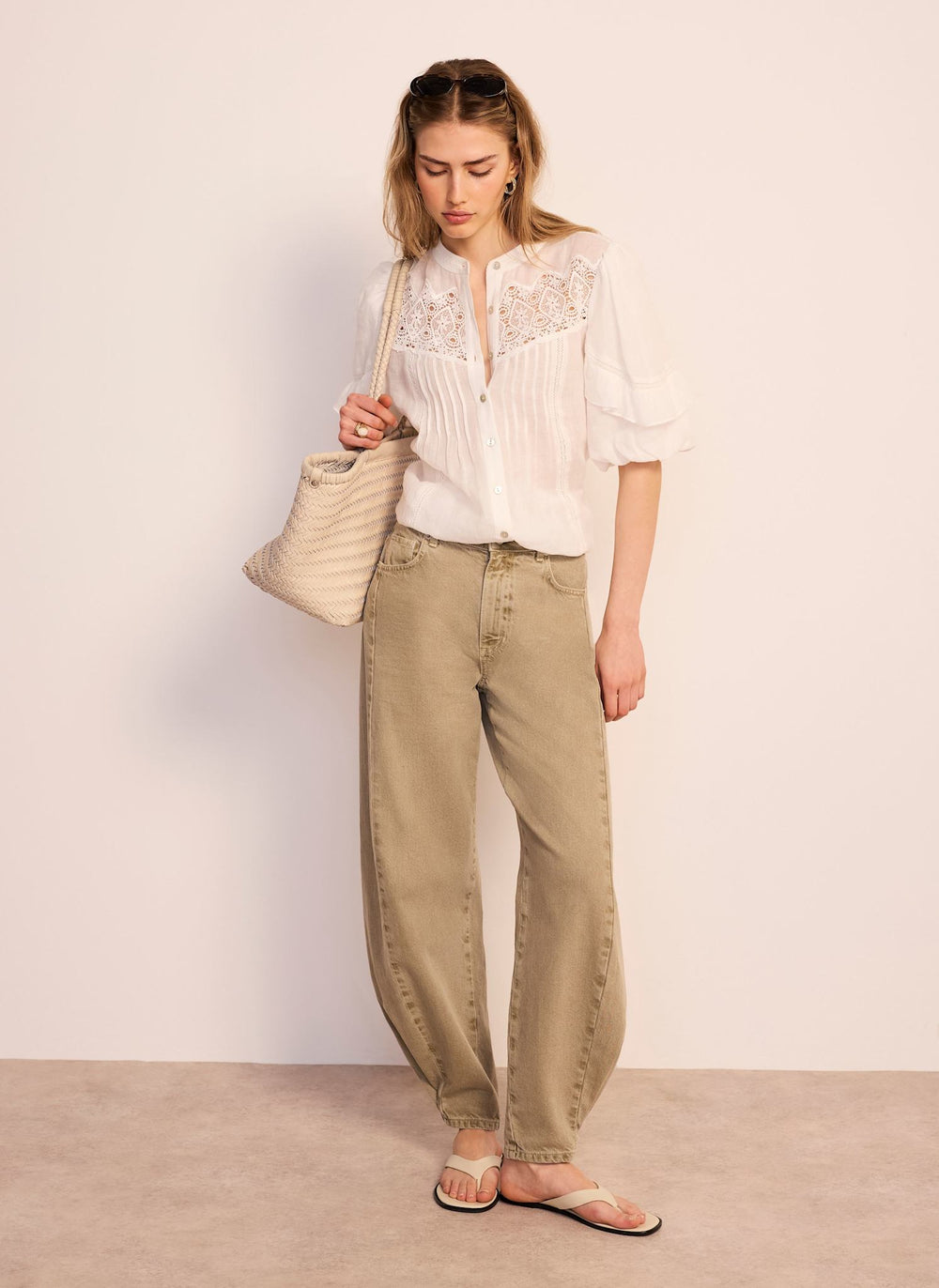 White Ramie Lace Detail Blouse
