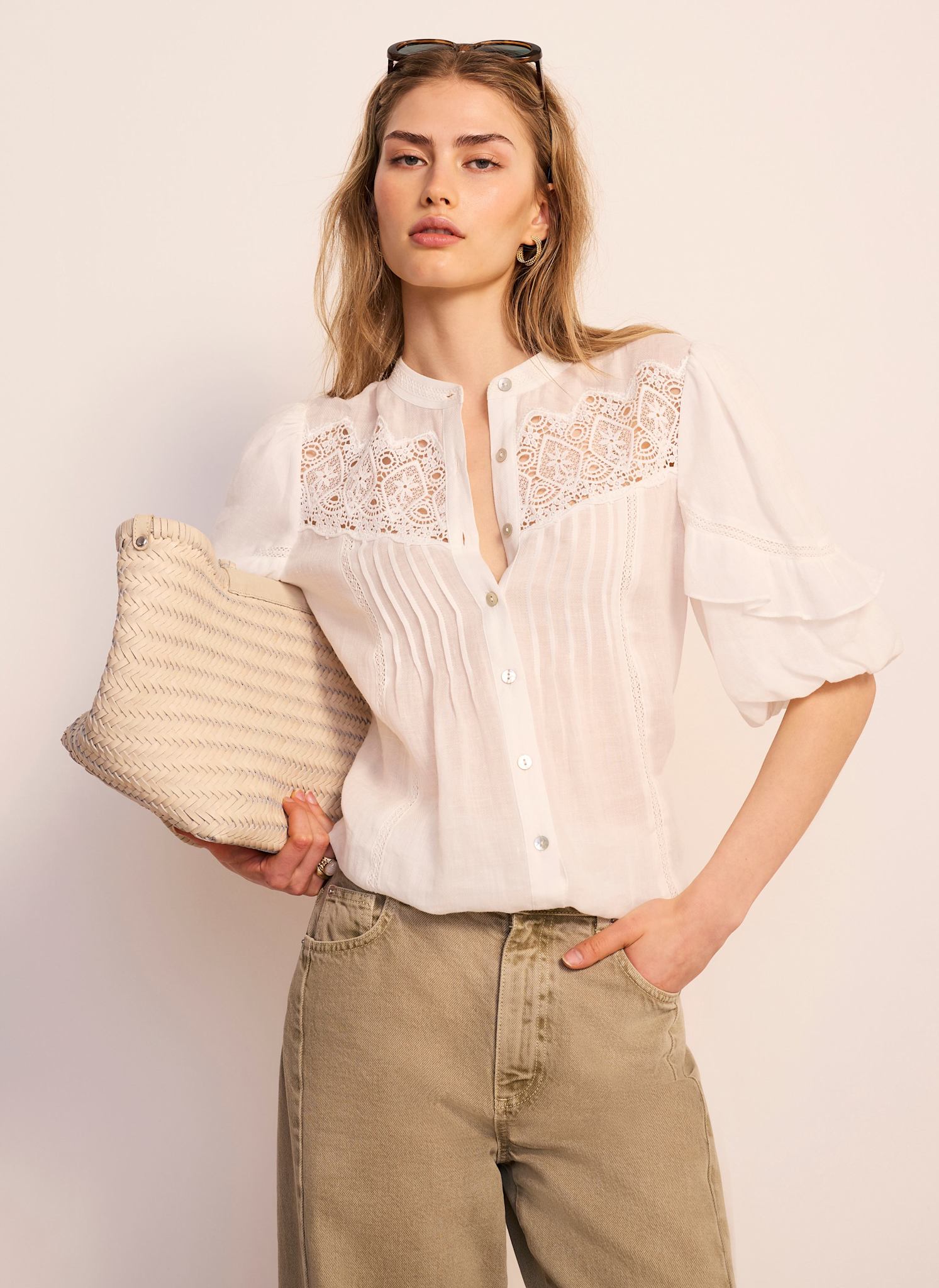 White Ramie Lace Detail Blouse – Mint Velvet