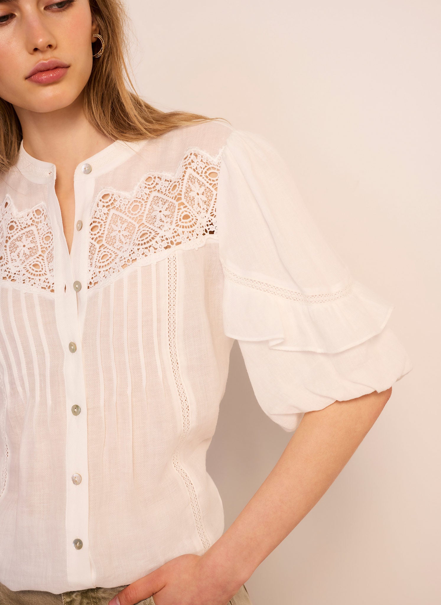 White Ramie Lace Detail Blouse – Mint Velvet
