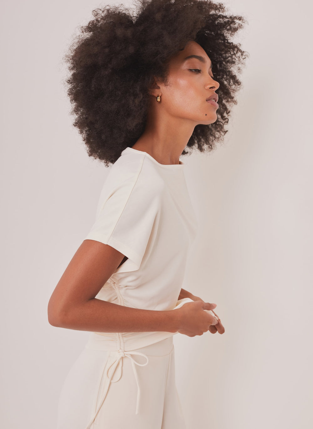 White Jersey Ruched Tie Detail Top