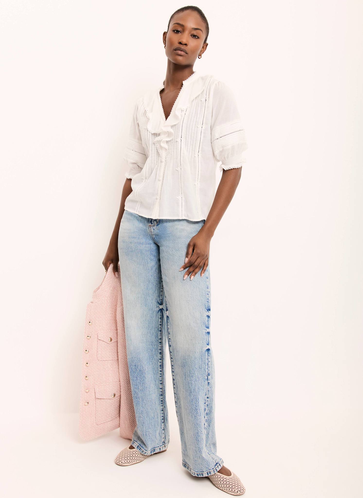 Cream Cotton Ruffle Blouse – Mint Velvet