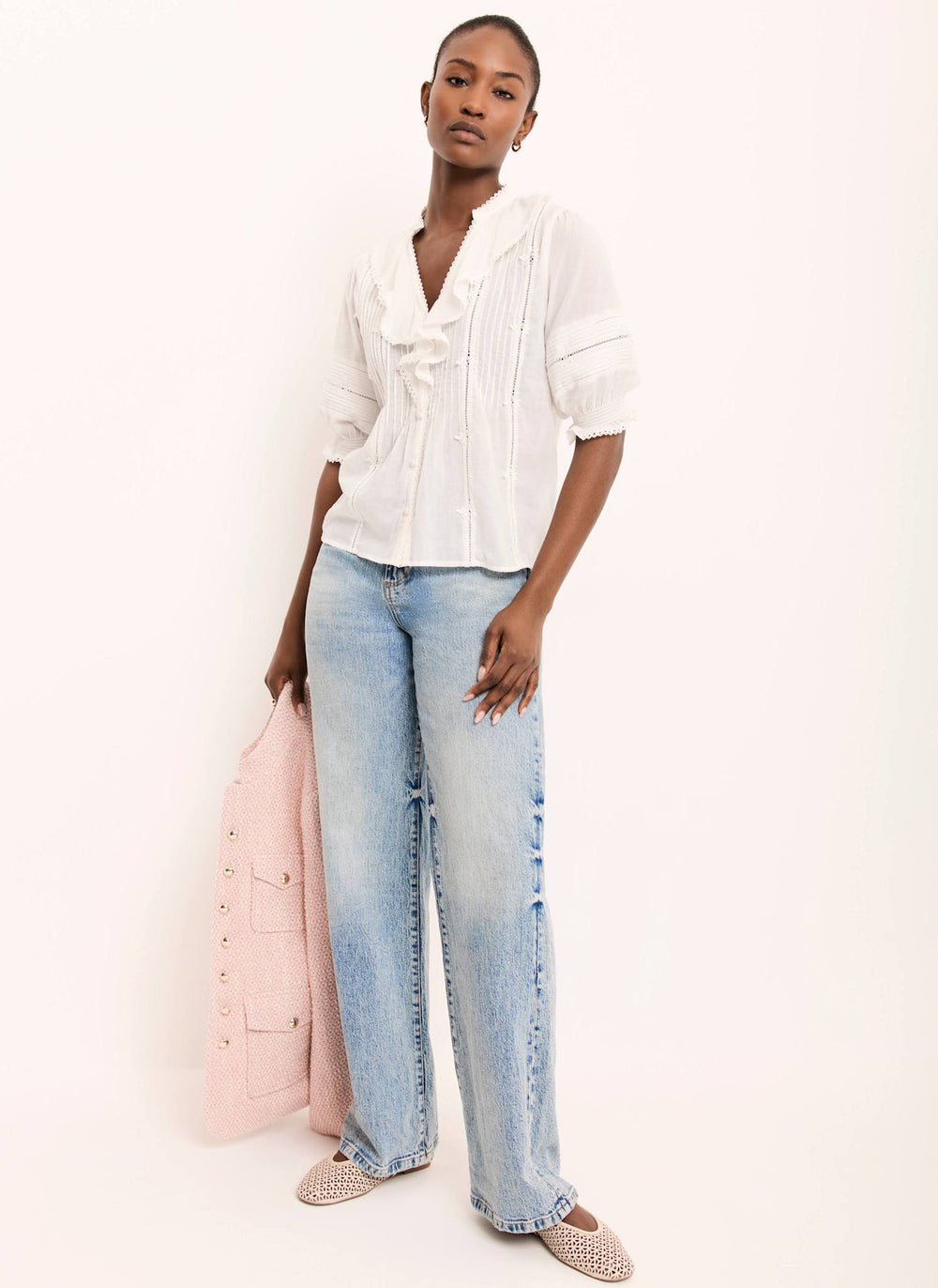 Cream Cotton Ruffle Blouse