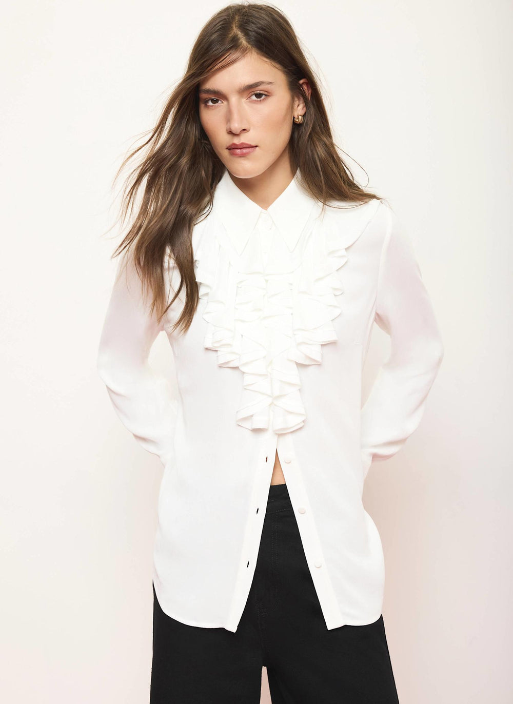 Cream Ruffle Front Blouse