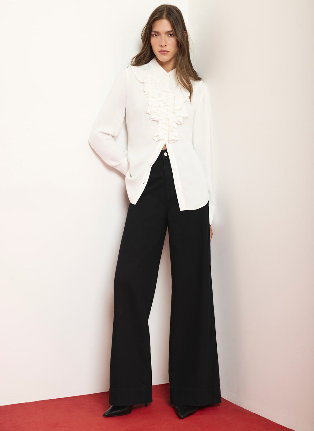Cream Ruffle Front Blouse