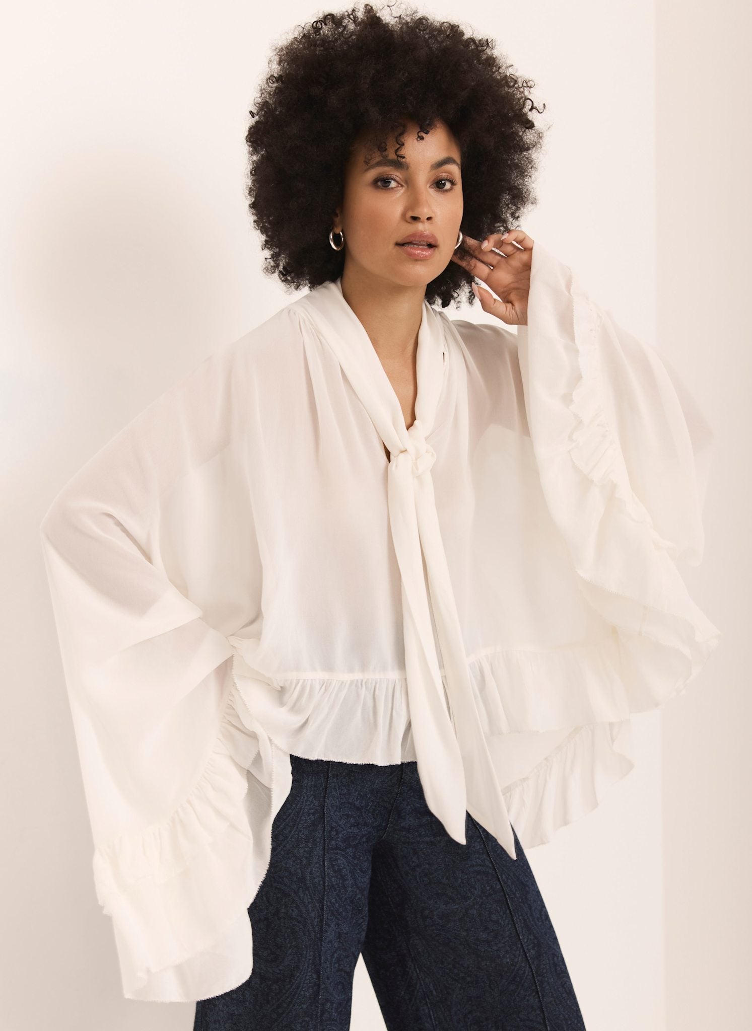 Cream Ruffle Tie Detail Blouse – Mint Velvet