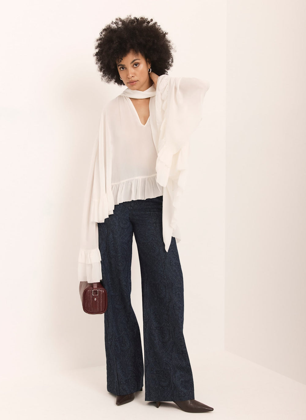 Cream Ruffle Tie Detail Blouse