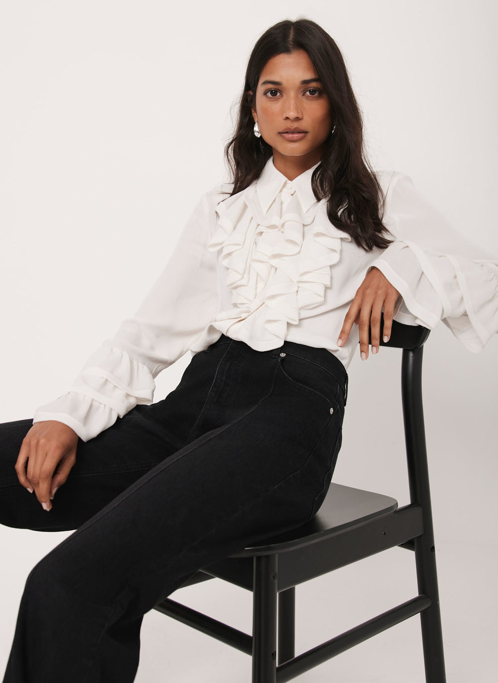 White Ruffle Detail Shirt