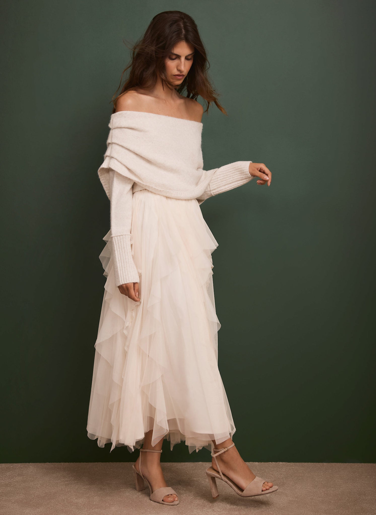 Cream Tulle Beaded Maxi Skirt – Mint Velvet