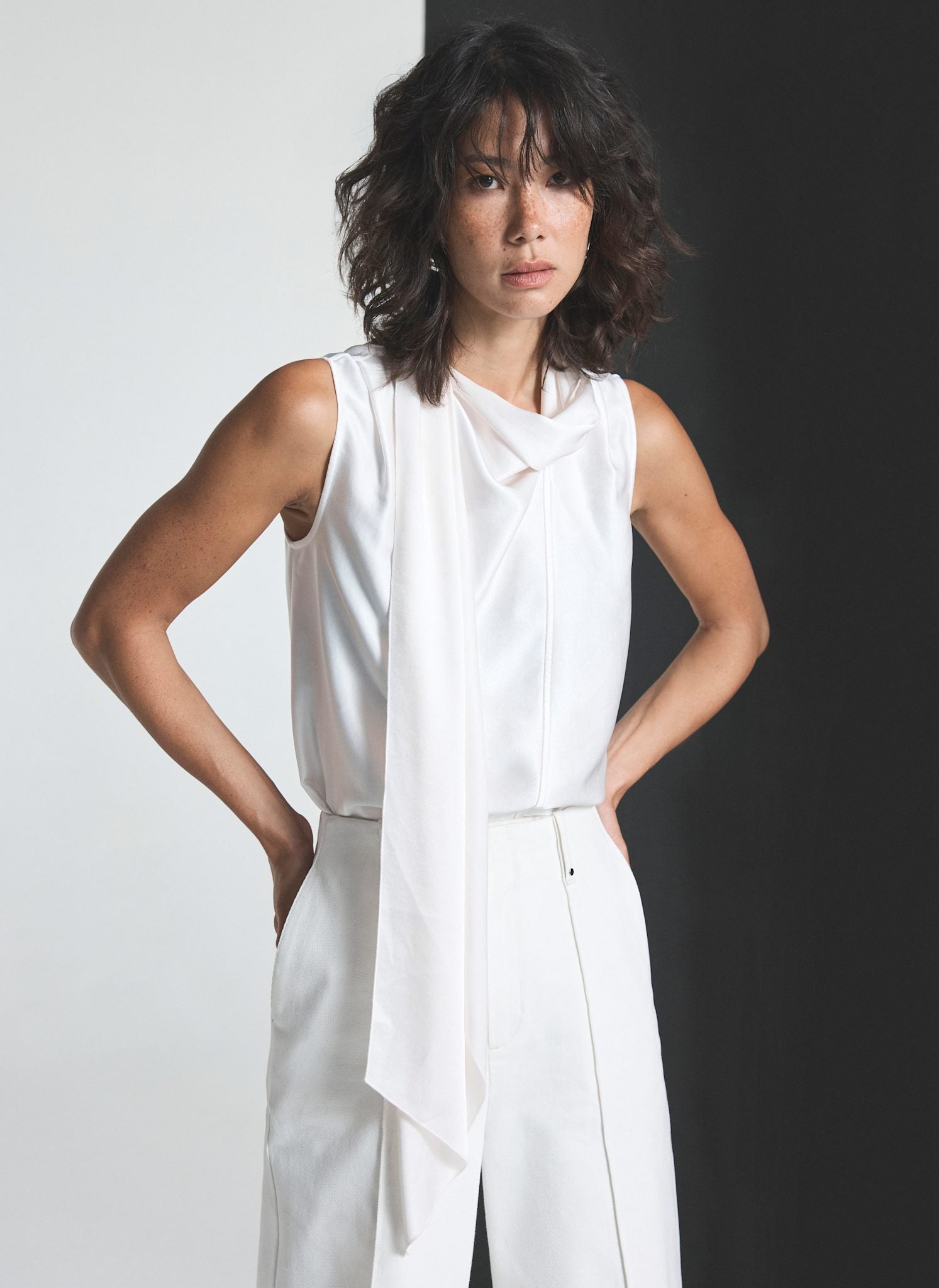 White Satin Scarf Detail Top – Mint Velvet