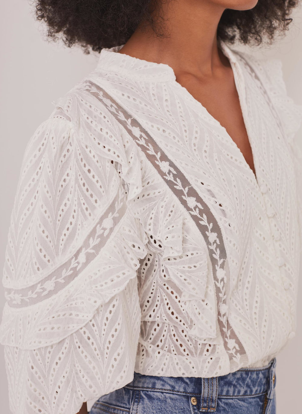White Ruffle Puff Sleeve Blouse